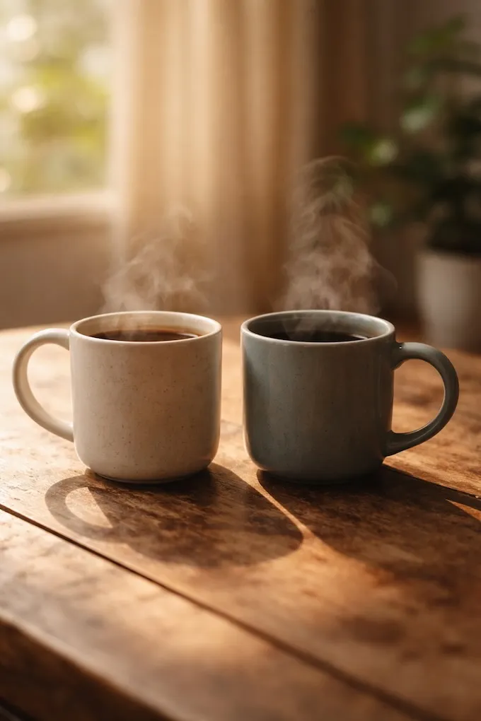 Coffee mugs by the window